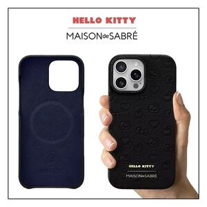 🆕 Maison de Sabré–Hello Kitty iPhone 16 Pro Case–Embossed Leather–Black Caviar